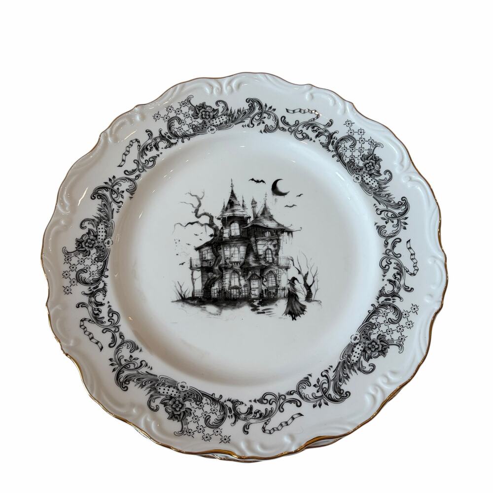 Monterey Bay Halloween Haunted House Dinner Plates 11in Porcelain Spooky NEW - Picture 14 of 15